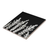 ローズマリーハーブ葉白黒ブランチ タイル (側面)