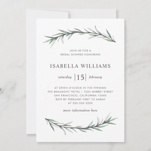 ローズマリーボタニカルブライダルシャワーフォト招待状 招待状 (正面)