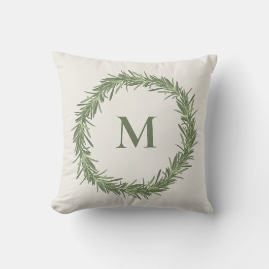 ローズマリーリースモノグラムクリスマス/休日 クッション (正面)