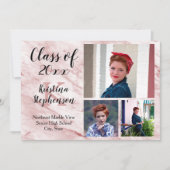 ローズマーブル3枚写真 学校卒業発表 招待状 (正面)