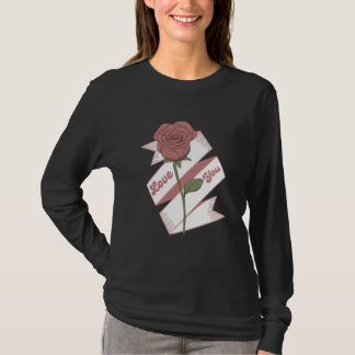 ローズラブリボン - ロマンティックフラワーアート Tシャツ