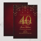 ローズレッド＆ゴールドグリッター装飾誕生日 招待状 (正面/裏面)