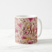 ローズ刺繍の可憐な花柄 コーヒーマグカップ (正面右)