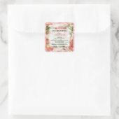 ローズ水彩植物模様の成分ラベル スクエアシール (バッグ)