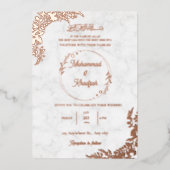 ローズ葉ゴールドス華美ホワイトマーブルムスリム結婚ズ 箔招待状 (正面)