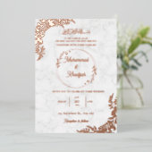 ローズ葉ゴールドス華美ホワイトマーブルムスリム結婚ズ 箔招待状 (立ち正面)