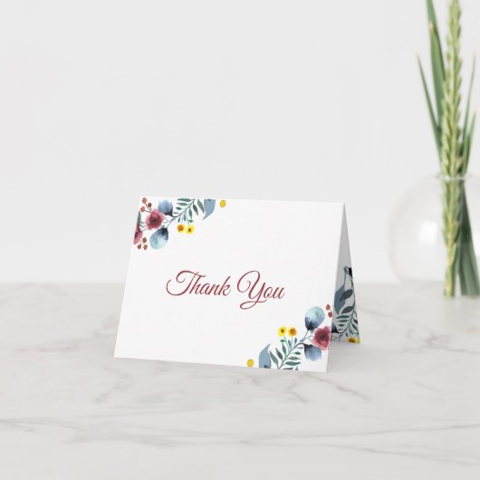 ローズ、イエローとブルーの花の水彩感謝カード サンキューカード (正面)