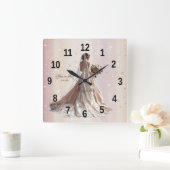 ローズ ウィンター ウェディング ブライド ゴールデン シャイニー ハート パーティー スクエア壁時計 (ホーム)