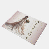 ローズ ウィンター ウェディング ブライド ゴールデン シャイニー ハート パーティー ドアマット (アングル)