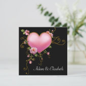 ローズ ウェディング ピンク ハート ブラック ゴシック ウェディング 招待状 (スタンド正面)