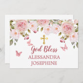 ローズ ウォーターカラー フラワーバタフライ クロス 名前 招待状 (正面/裏面)