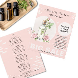 ローズ エッセンシャルオイル 水彩 フラワル ボトル プロモ チラシ