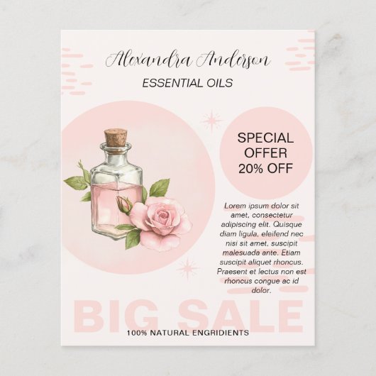 ローズ エッセンシャルオイル 水彩 フラワープロモ チラシ (正面)
