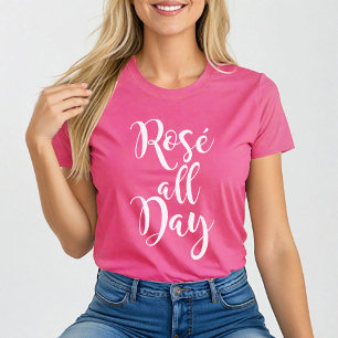 ローズ オール デイ モダン ホワイト スクリプト ピンク レディース Tシャツ
