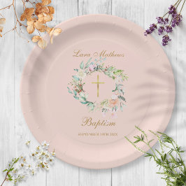 ローズ ガーランド 洗礼 誕生 ピンク ペーパープレート