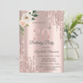 ローズ グリッター ドリップ ローズゴールド 30歳の誕生日   招待状 (スタンド正面)
