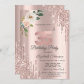 ローズ グリッター ドリップ ローズゴールド 35歳の誕生日   招待状 (正面/裏面)
