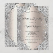 ローズ シルバー スパークル ダイヤモンド アイボリー 引退 招待状 (正面/裏面)