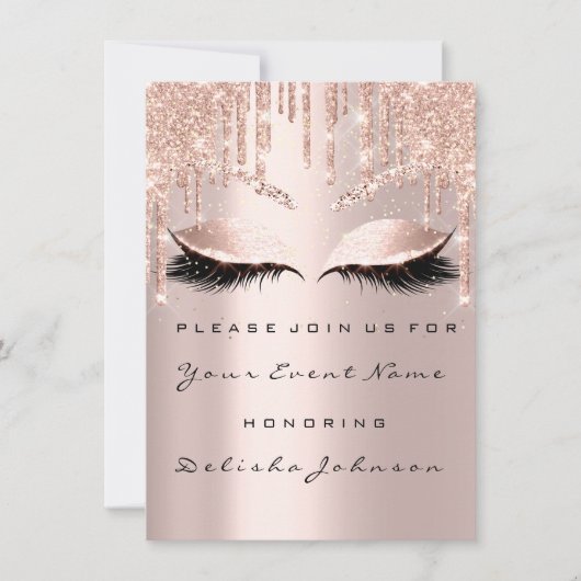 ローズ スウィート16 グリッター ドリップス ブライダル メイク 招待状 (正面)