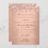 ローズ ドリップス ゴールド ロイヤル グリッター 16歳のブライズシャワー 招待状 (正面/裏面)