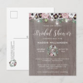 ローズ バーガンディー ラスティック ボーホー ブライズシャワー 招待状 (正面/裏面)