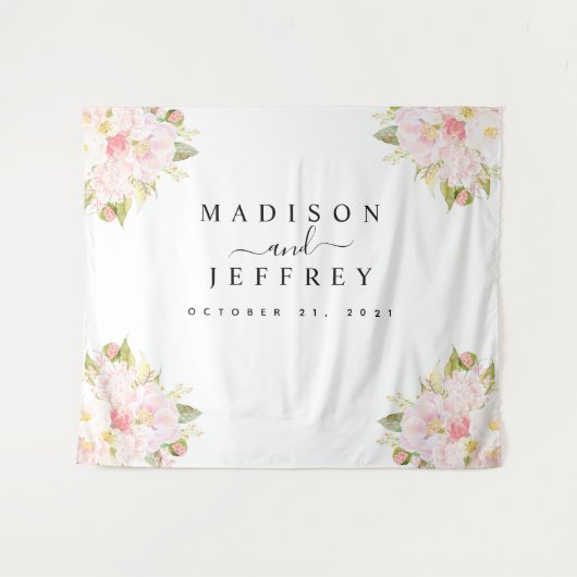 ローズ ピオニー ブラッシュ ピンク ウェディング バックドロップ タペストリー (正面(横))