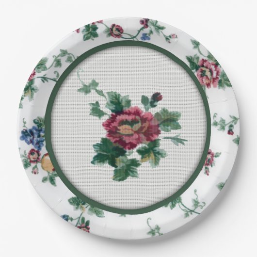 ローズ フェイククロスステッチ ペーパープレート (正面)