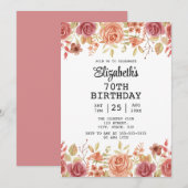 ローズ フラワーテラコッタ ブラウン 70歳の誕生日 招待状 (正面/裏面)