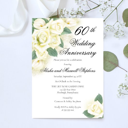 ローズ フラワーブーケ 60周年 結婚記念日パーティー 招待状