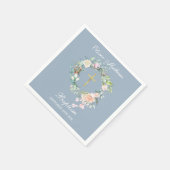 ローズ フラワーリース 洗礼 誕生 ほこりっぽい青 スタンダードカクテルナプキン (角)