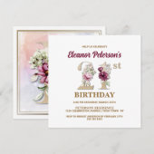 ローズ フラワール E 21歳の誕生日パーティー 招待状 (正面/裏面)