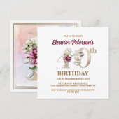 ローズ フラワール E 40歳の誕生日パーティー 招待状 (正面/裏面)