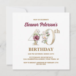 ローズ フラワール E 40歳の誕生日パーティー 招待状