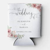 ローズ フラワー エレガント ハート スクリプト ウェディング 缶クーラー (正面)