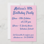 ローズ フラワー ピンク 誕生日 子供 女の子 招待状 (裏面)