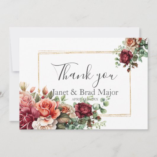 ローズ フローラル ユーカリ ウェディング サンクス サンキューカード (正面)