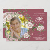 ローズ フローラル リース フォト バースデー 招待状 (正面/裏面)