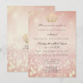 ローズ・ブラッシュ・グリッター クラウン・ロイヤル・グリッター 16th ブライダル 招待状 (正面/裏面)