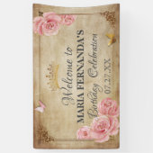 ローズ ブラッシュ ピンク バタフライ クラウン ゴールド キンセアニエラ 横断幕 (縦)