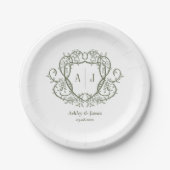ローズ・モノグラム・クレストの結婚式 ペーパープレート (正面)