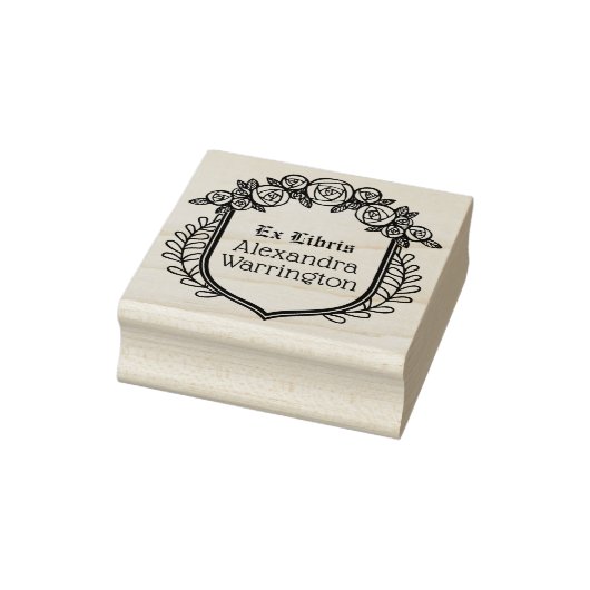 ローズ＆リーフクレストエクスリブリス図書館の本の名前 ラバースタンプ (スタンプ)