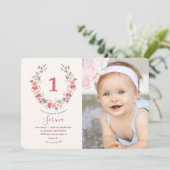 ローズ wreath 初誕生日 招待状 (スタンド正面)