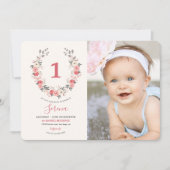 ローズ wreath 初誕生日 招待状 (正面)