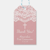 ローズPInkビンテージレース第1コミュニオンギフトタグ ギフトタグ (正面)