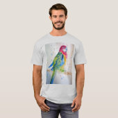 ローゼッラパロットバードアートウォーター色メンズシャツ Tシャツ (正面フル)