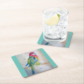 ローゼラパロットバードアートウォーターカラー紙コースター スクエアペーパーコースター (インサイチュ)