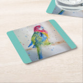 ローゼラパロットバードアートウォーターカラー紙コースター スクエアペーパーコースター (アングル)