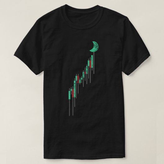 ローソク足チャートが月に向かって上昇 Tシャツ (デザイン正面)