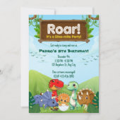 ローソームブルー&グリーン恐竜の誕生日パーティー 招待状 (正面)
