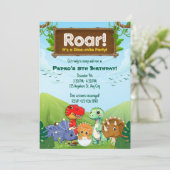 ローソームブルー&グリーン恐竜の誕生日パーティー 招待状 (スタンド正面)